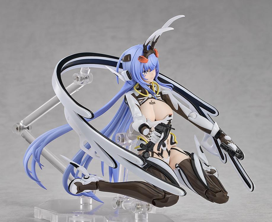 Side profile view of the articulated New Jersey figure positioned inside the floating cockpit control system system rig on its clear base.