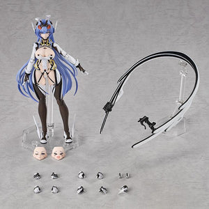 Product overview displaying the complete box contents of the New Jersey Hyper Body set, including the main figure, cockpit system rig, extra face plates, and alternate hands.