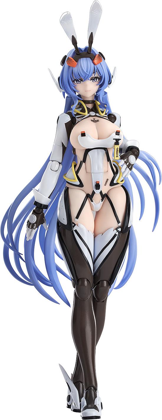 White background portrait of the 1/20 scale Azur Lane New Jersey Hyper Body action figure in her white and black April Fools bunny-style outfit with long blue hair.