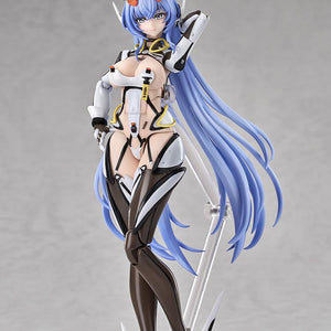 Three-quarter studio side portrait of the New Jersey Hyper Body figure showcasing her articulated design, long flowing purple-blue hair, and white bunny ears.