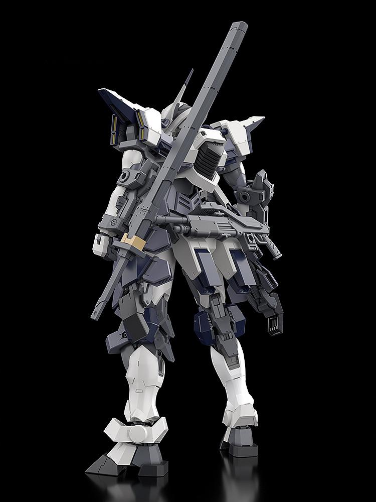 Rear view of the Azure Raven Arm Slave showing mechanical details, thrusters, and weapon storage.