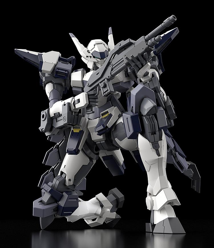 Highly articulated Azure Raven plastic model in a stable kneeling tactical pose with its shotgun.