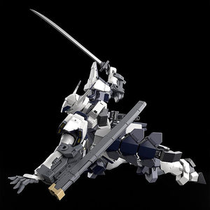 Action shot of the Azure Raven 1/48 scale model kit performing a jumping sword strike.
