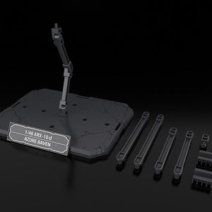 The special edition display base and 1/48 ARX-10d Azure Raven nameplate designed by Kanetake Ebikawa.