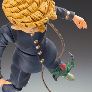 Close-up top-down view of a Bad Company soldier accessory attached to a rope climbing up Keicho Nijimura's uniform.