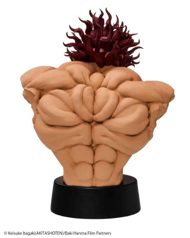 Rear view of Yujiro Hanma bust figure showcasing the detailed demon back muscle sculpting and red spiky hair