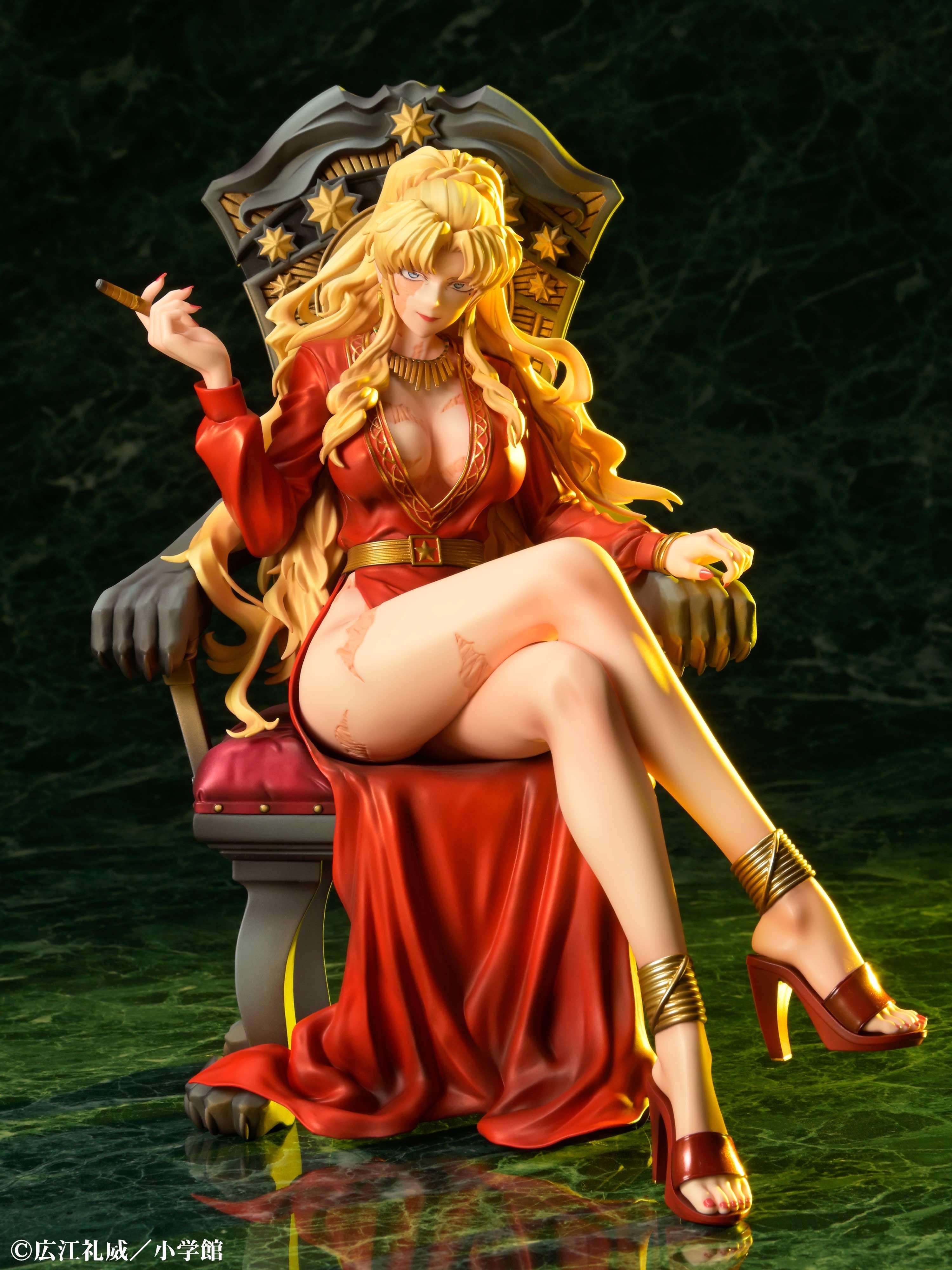 Balalaika figure from Black Lagoon featuring dramatic warm lighting, highlighting her blonde hair and crimson gown.