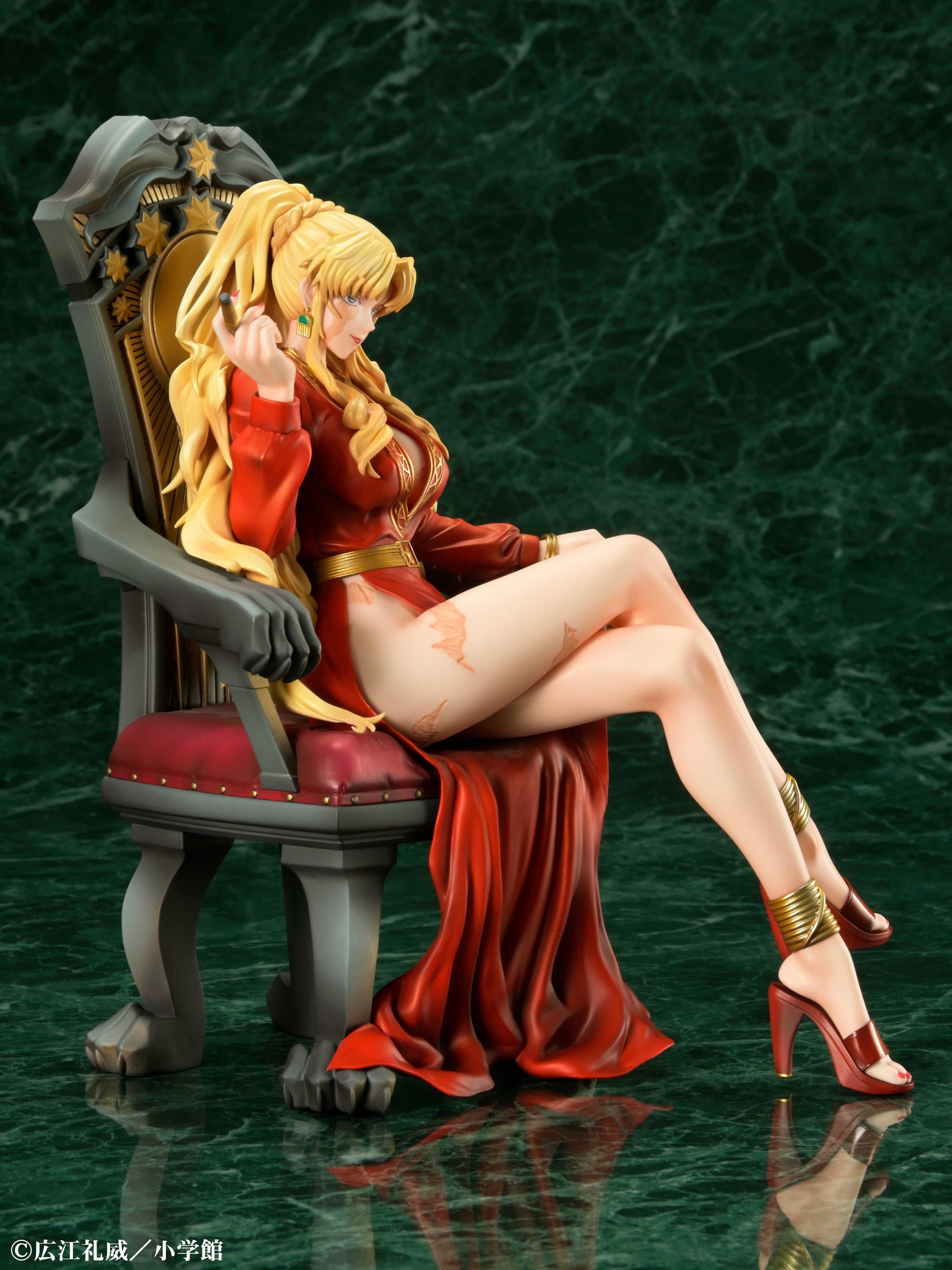 Side profile view of the Balalaika scale figure showcasing the flowing red dress and throne armrest.