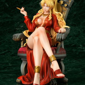 Low-angle shot of the Balalaika figure emphasizing the detailed burn scars on her legs and chest.