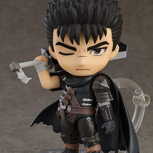 Cutout view of the Good Smile Company Berserk Guts Nendoroid figure with serious expression and Dragon Slayer sword resting over his shoulder