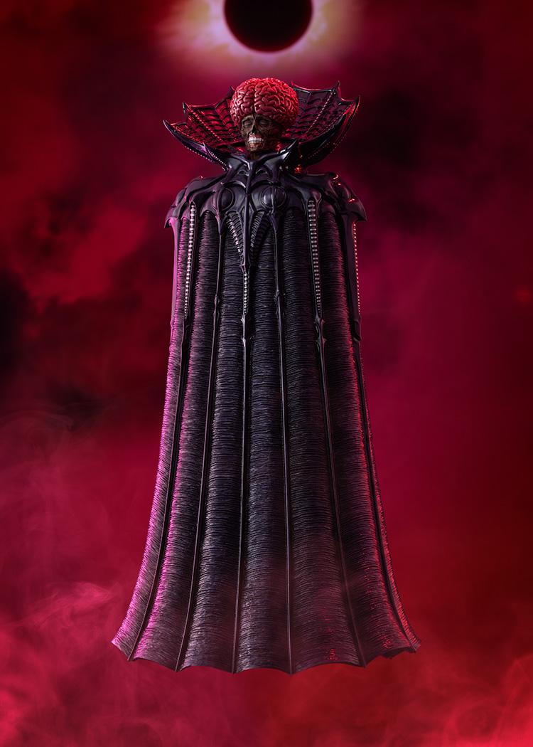 Three-quarter view of the Pop Up Parade SP Void figure from Berserk illuminated against a red mist and eclipse background.