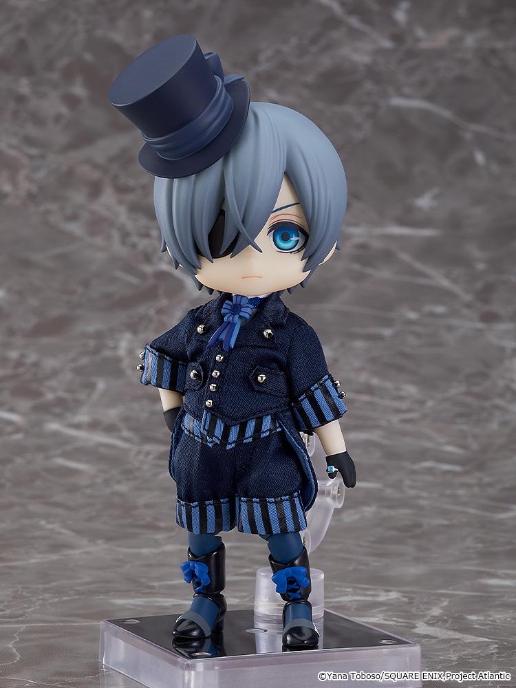 Good Smile Company Black Butler: Book of the Atlantic Ciel Phantomhive Nendoroid Doll reissue figure standing on magnetic base with top hat.