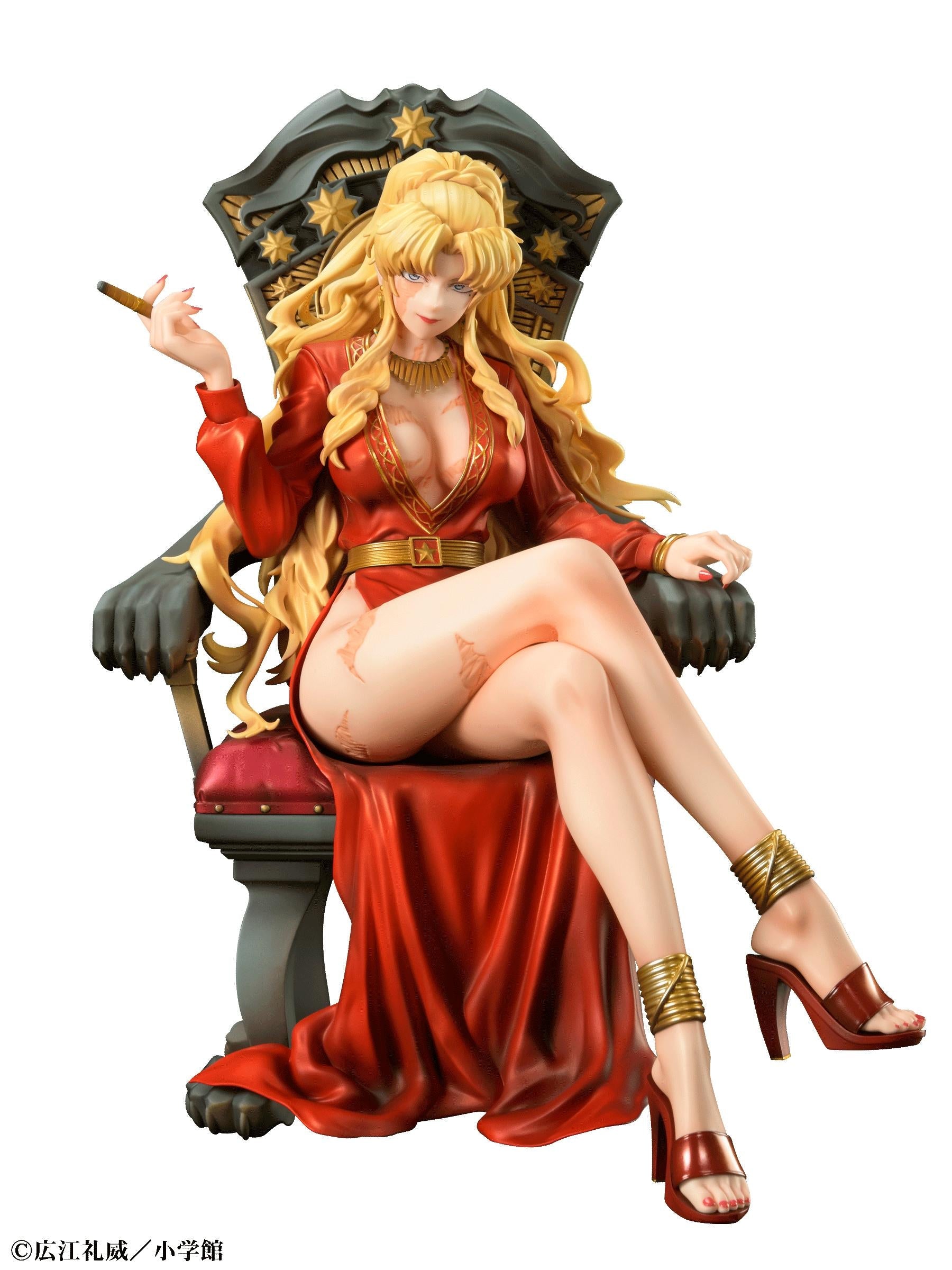 Front view of the 1/7 scale Balalaika Crimson Empress figure sitting on a lion-motif throne in a red dress.