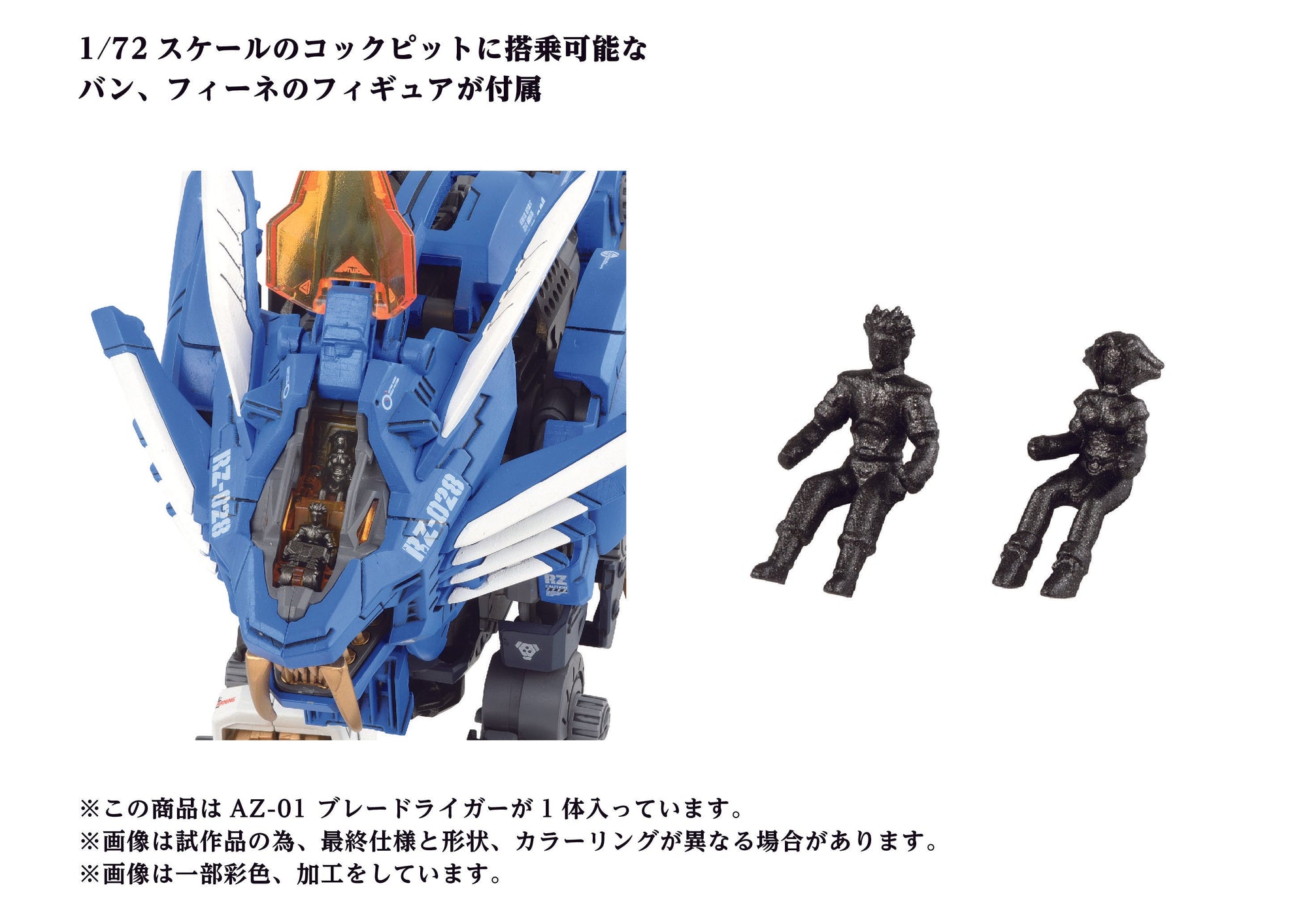 Detailed view of the open cockpit with unpainted Ban and Finne (Van and Fiona) pilot figures included in the 1/72 scale kit.
