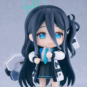 Front view of the highly detailed Aris Tendou Nendoroid collectible figure from Blue Archive showing the full uniform and hair detailing.