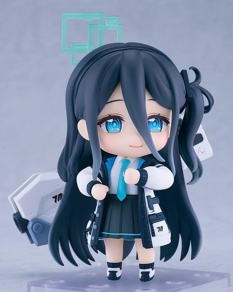 Front view of the highly detailed Aris Tendou Nendoroid collectible figure from Blue Archive showing the full uniform and hair detailing.