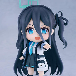 Aris Tendou Nendoroid figure with a determined brave face plate, reaching her hand forward in a dynamic action pose.