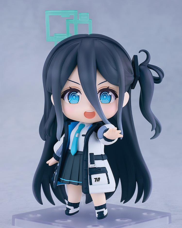 Aris Tendou Nendoroid figure with a determined brave face plate, reaching her hand forward in a dynamic action pose.