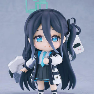 Full-body view of the Aris Tendou Nendoroid figure standing on a clear plastic display base with a gentle smiling face plate.