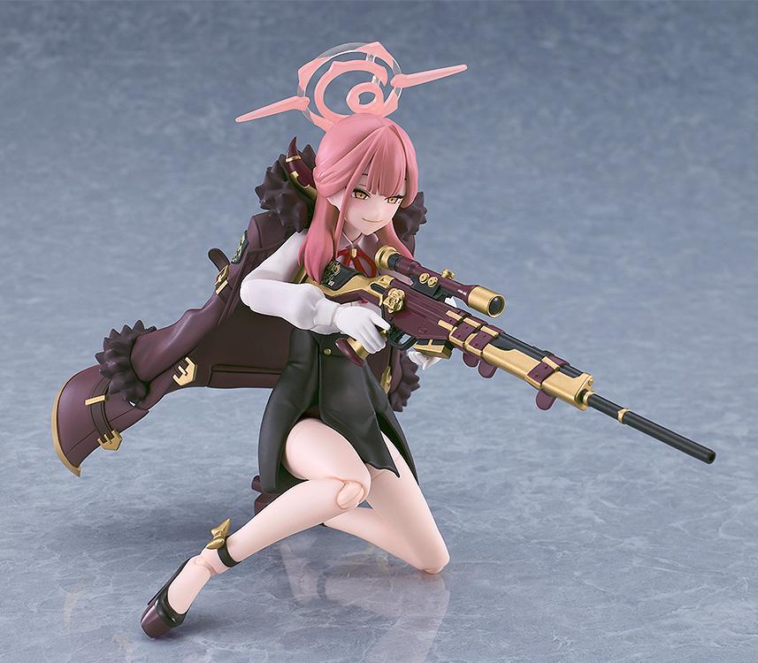 Articulated figma Aru Rikuhachima in a kneeling pose aiming her signature sniper rifle.