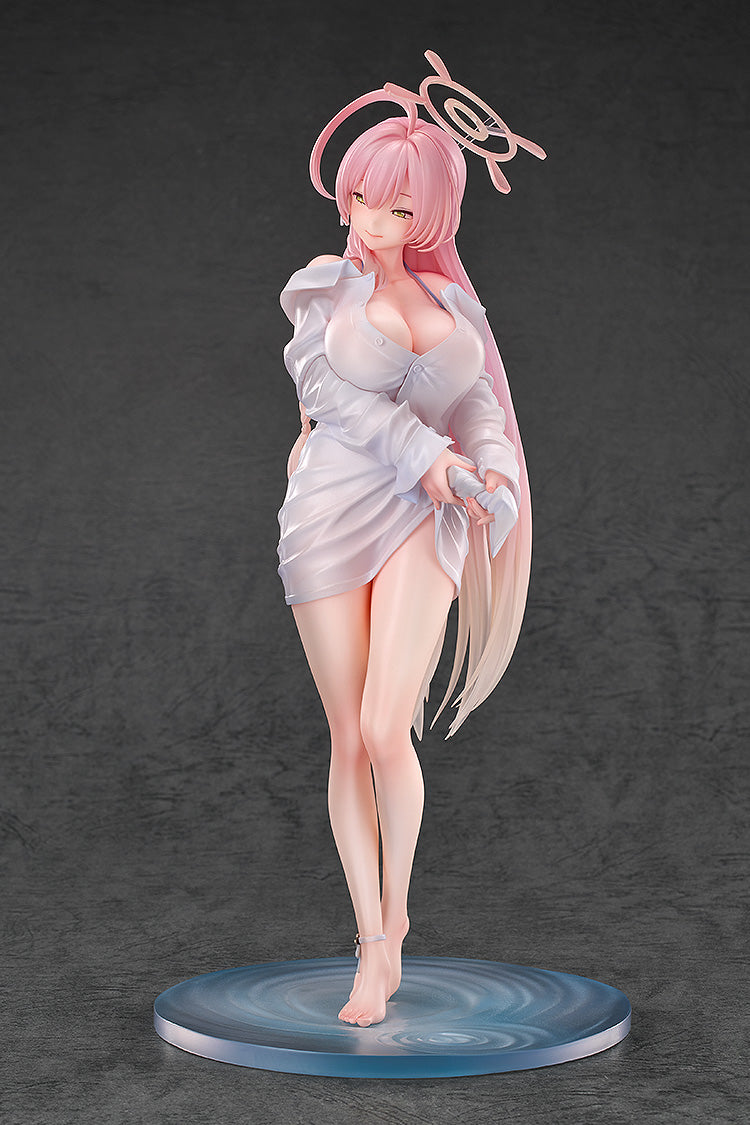 Front view of the 1/7 scale Hanako swimsuit figure from Blue Archive, highlighting her pink halo and the wet appearance of her long flowing hair.