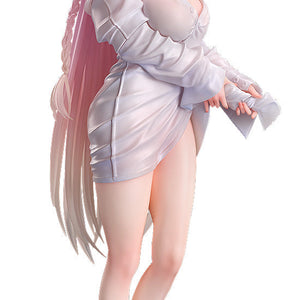 Front-left angle view of the Blue Archive Hanako Swimsuit Memorial Lobby 1/7 scale figure, standing on a water ripple base against a white background.