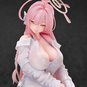 Close-up portrait of the Hanako 1/7 scale figure, focusing on her gentle expression, pink eyes, and the intricate details of her halo and hair.