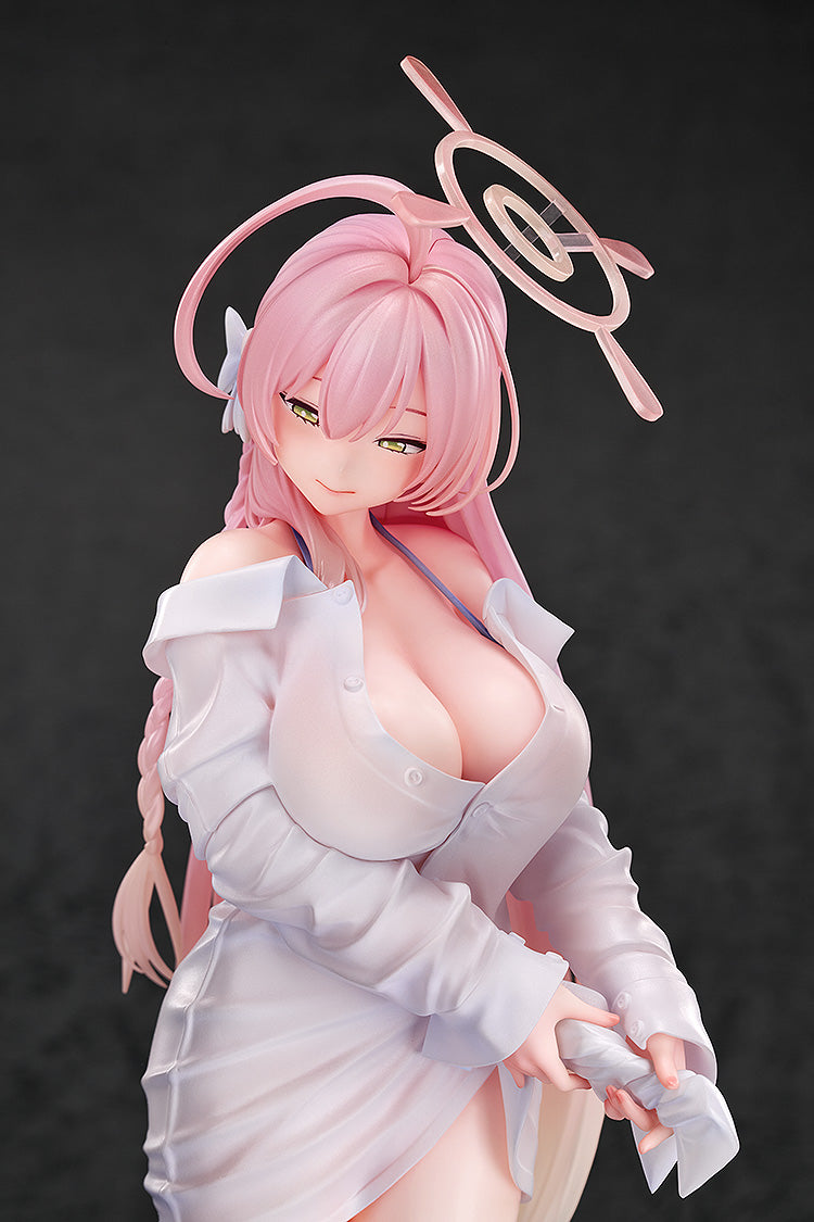 Close-up portrait of the Hanako 1/7 scale figure, focusing on her gentle expression, pink eyes, and the intricate details of her halo and hair.