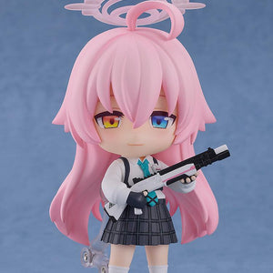 Hoshino Takanashi Nendoroid with a smiling face plate holding her signature shotgun accessory.