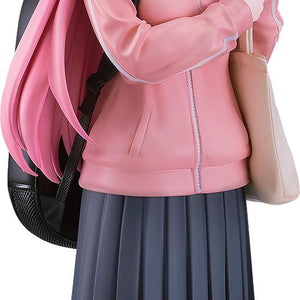 Full front view of Hitori Gotoh 1/7 scale figure wearing her signature pink tracksuit and carrying a guitar case.