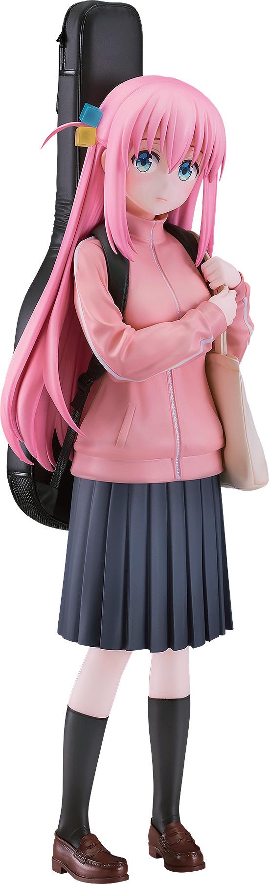 Full front view of Hitori Gotoh 1/7 scale figure wearing her signature pink tracksuit and carrying a guitar case.