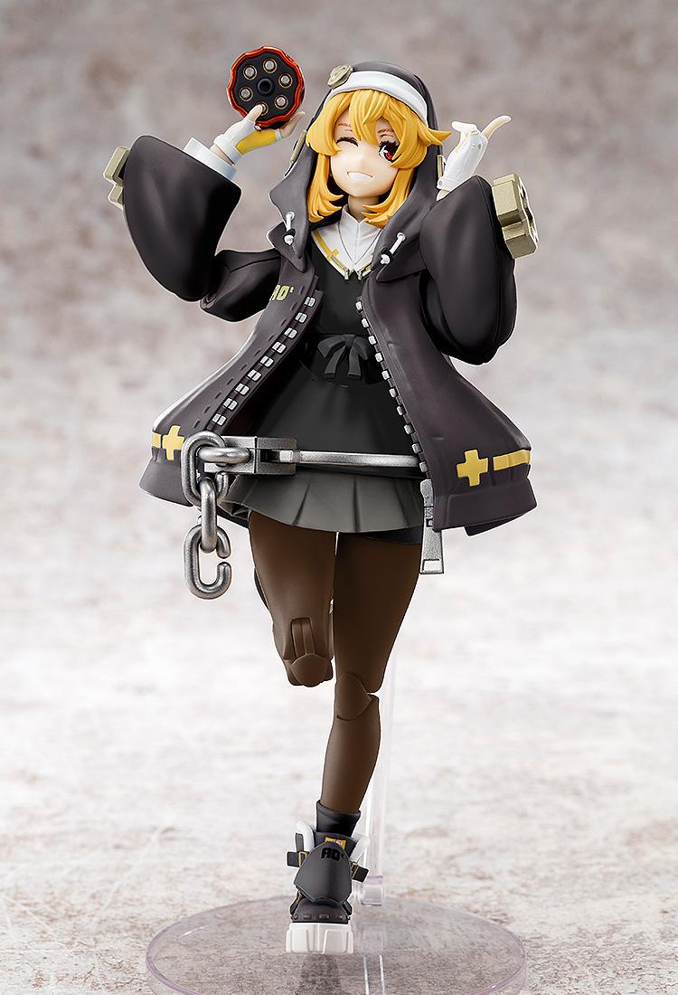 Front view of Bridget in her signature black and white outfit with an oversized hoodie, posing playfully on a clear display base.