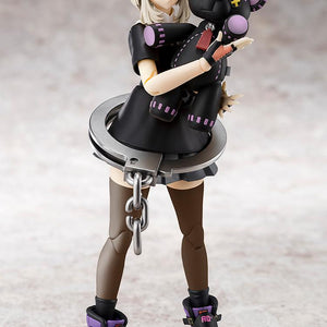 The Bridget plastic model holding the black Roger bear accessory, highlighting the interchangeable parts and poseability.