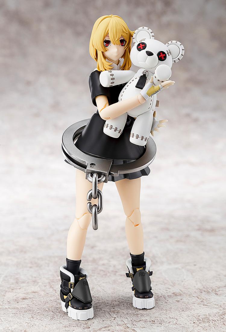 The Bridget plastic model holding the white Roger bear accessory, highlighting the interchangeable parts and poseability.