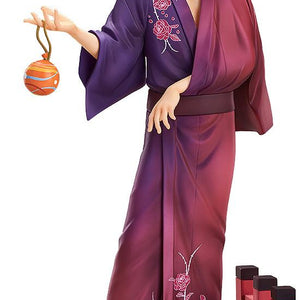 Front view of the 1/7 scale Chuya Nakahara figure in a purple yukata holding a water balloon and wearing a black hat.
