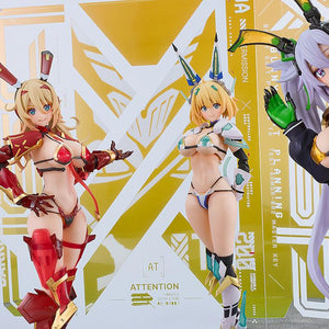 Group photo featuring Silva Barrelline displayed alongside two other Bunny Suit Planning series figma figures in front of the background sheet.