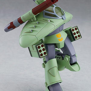 Dynamic airborne combat pose of the 1/72 scale Cabarov AG9 Nicholaiev model kit mecha, demonstrating the flexibility of the poly-cap joint system.