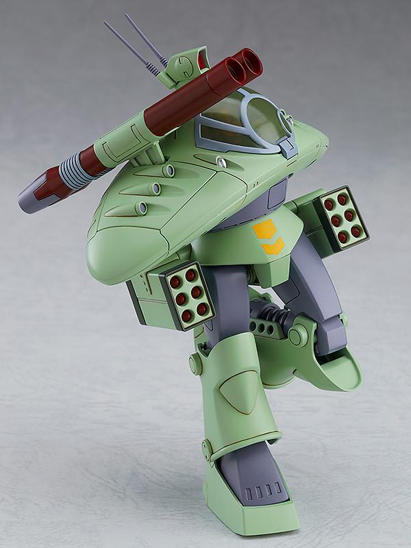 Dynamic airborne combat pose of the 1/72 scale Cabarov AG9 Nicholaiev model kit mecha, demonstrating the flexibility of the poly-cap joint system.