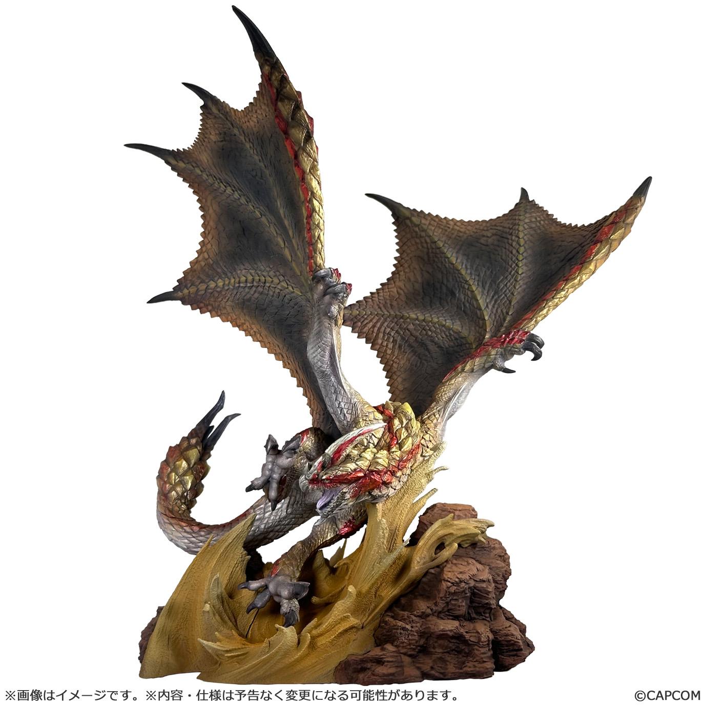 Front view of the Monster Hunter Seregios Creator's Model figure perched on a desert rock base with extended wings.