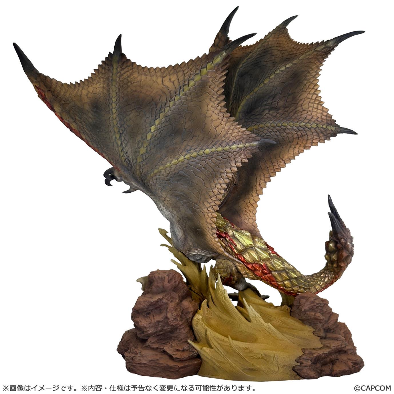 Rear view of the Monster Hunter Seregios figure highlighting wing membranes and curved tail scales.