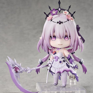 Full-body studio shot of the Castorice Nendoroid figure standing on a clear plastic display square with a gentle, serene smiling expression.