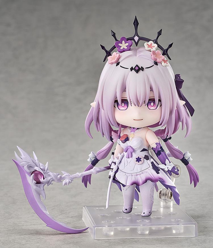 Full-body studio shot of the Castorice Nendoroid figure standing on a clear plastic display square with a gentle, serene smiling expression.