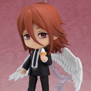 Studio portrait pose of the Angel Devil Nendoroid figure holding an ice cream cone with eating face plate.