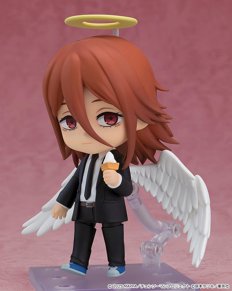 Studio portrait pose of the Angel Devil Nendoroid figure holding an ice cream cone with eating face plate.