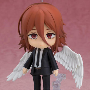 Full front view of the Angel Devil Nendoroid figure with a neutral straight face plate standing on a clear display base.