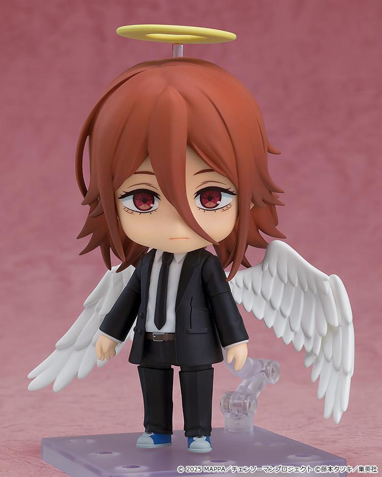 Full front view of the Angel Devil Nendoroid figure with a neutral straight face plate standing on a clear display base.