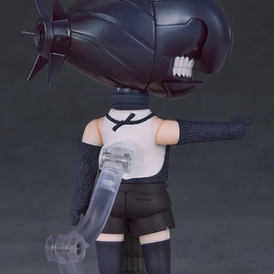 Back view of the Nendoroid Reze figure in her transformed state, showing the rear of the bomb head and the stand connection point.