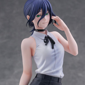 Close-up side profile shot of the Reze figure's face, highlighting the delicate paintwork on her eyes and blushing cheeks.