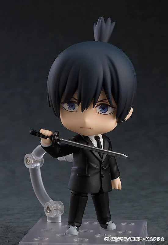 Nendoroid Aki Hayakawa figure with the standard face plate, holding the unsheathed katana blade, ready for combat.