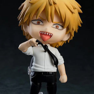 Nendoroid Denji figure in his human form with the standard face plate, posed with his tongue out and featuring his red and white shoes.